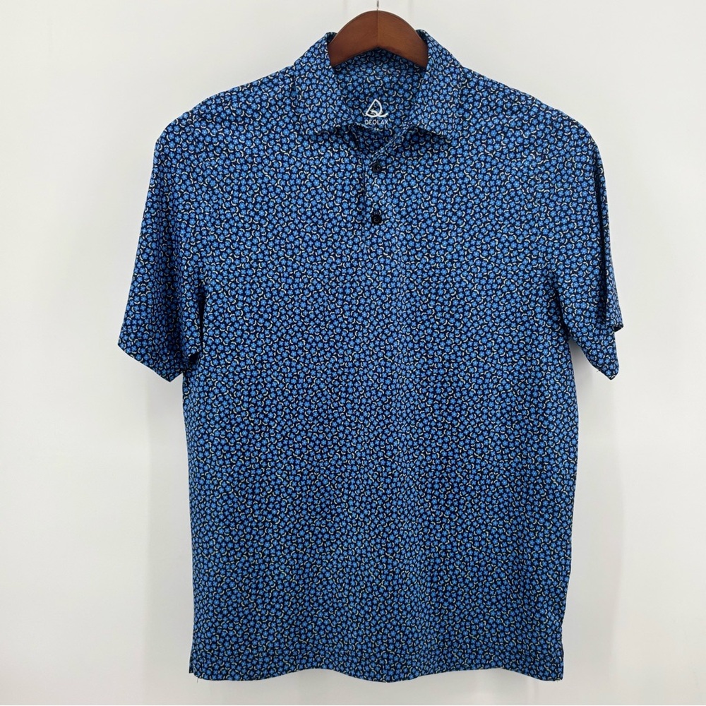 Deolax‎ Mens Blue/White Floral Print SS Performance Polo Size MD